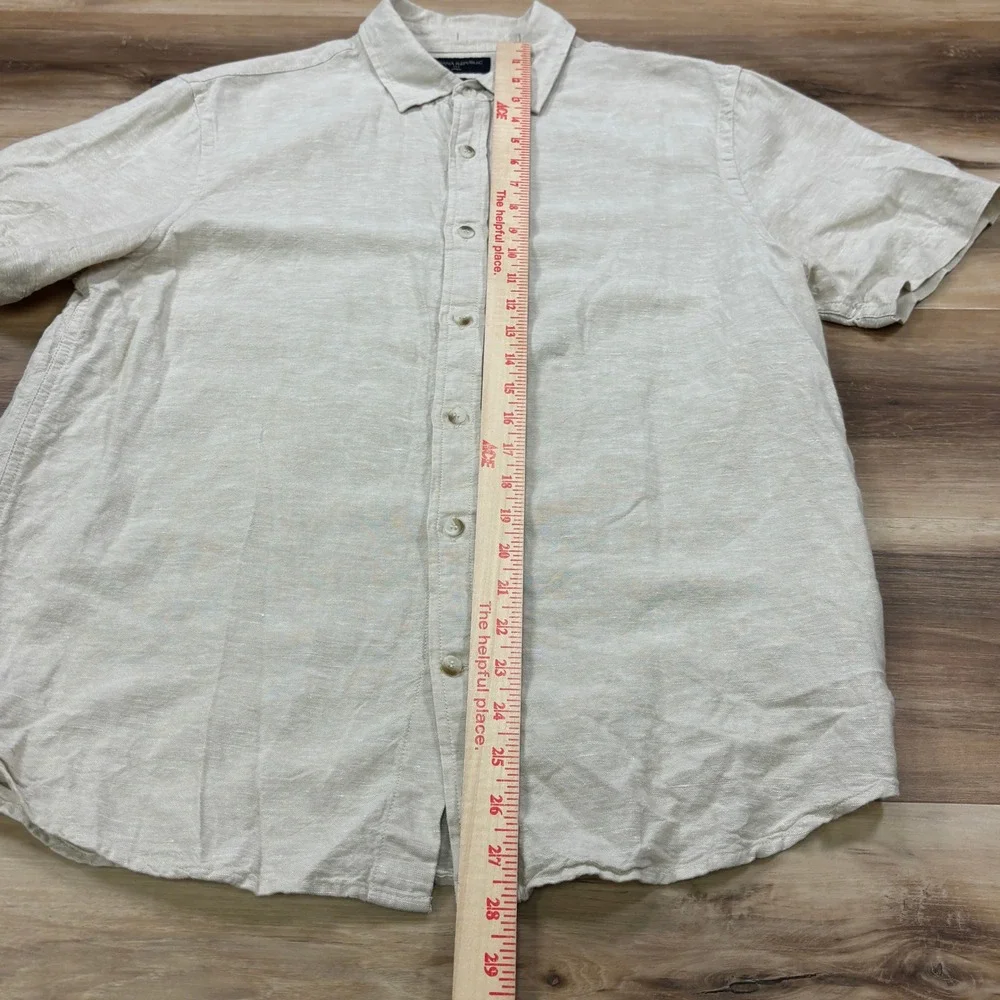 Banana Republic Shirt Mens M Minimalist Linen Cotton Slim Fit Beige Summer Khaki